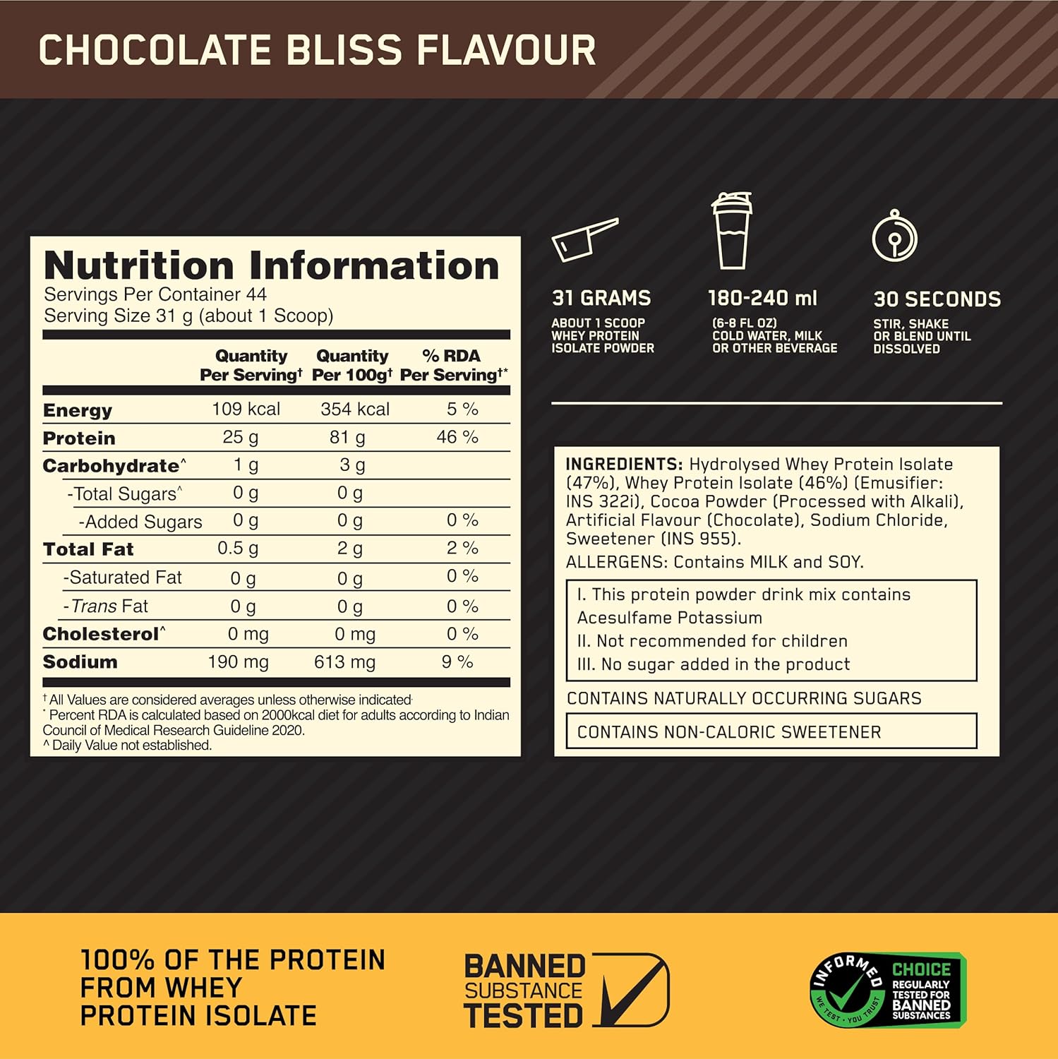 Optimum Nutrition Gold Standard 100% Isolate 1.36kg