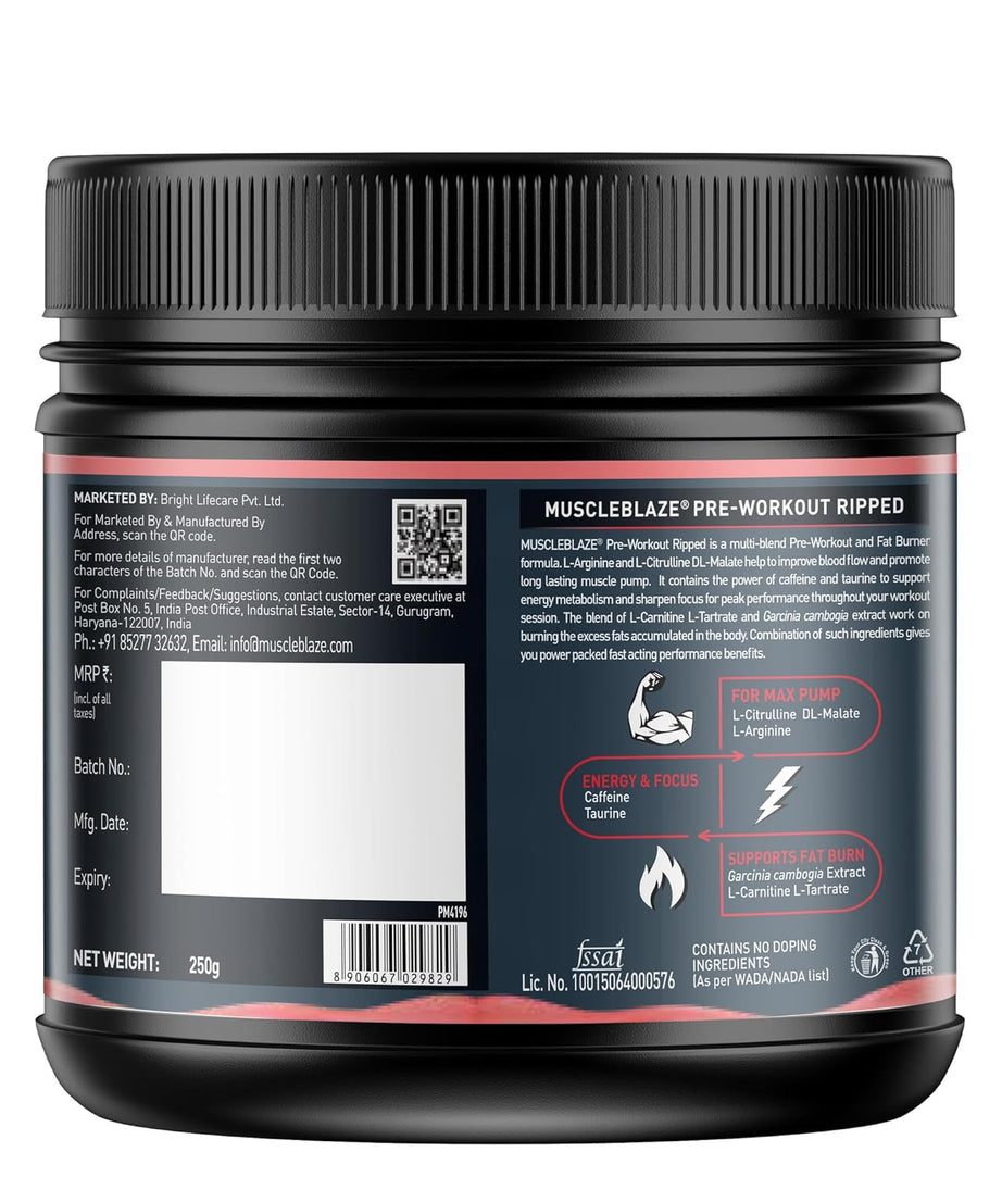 MuscleBlaze Pre-Workout Ripped 250g