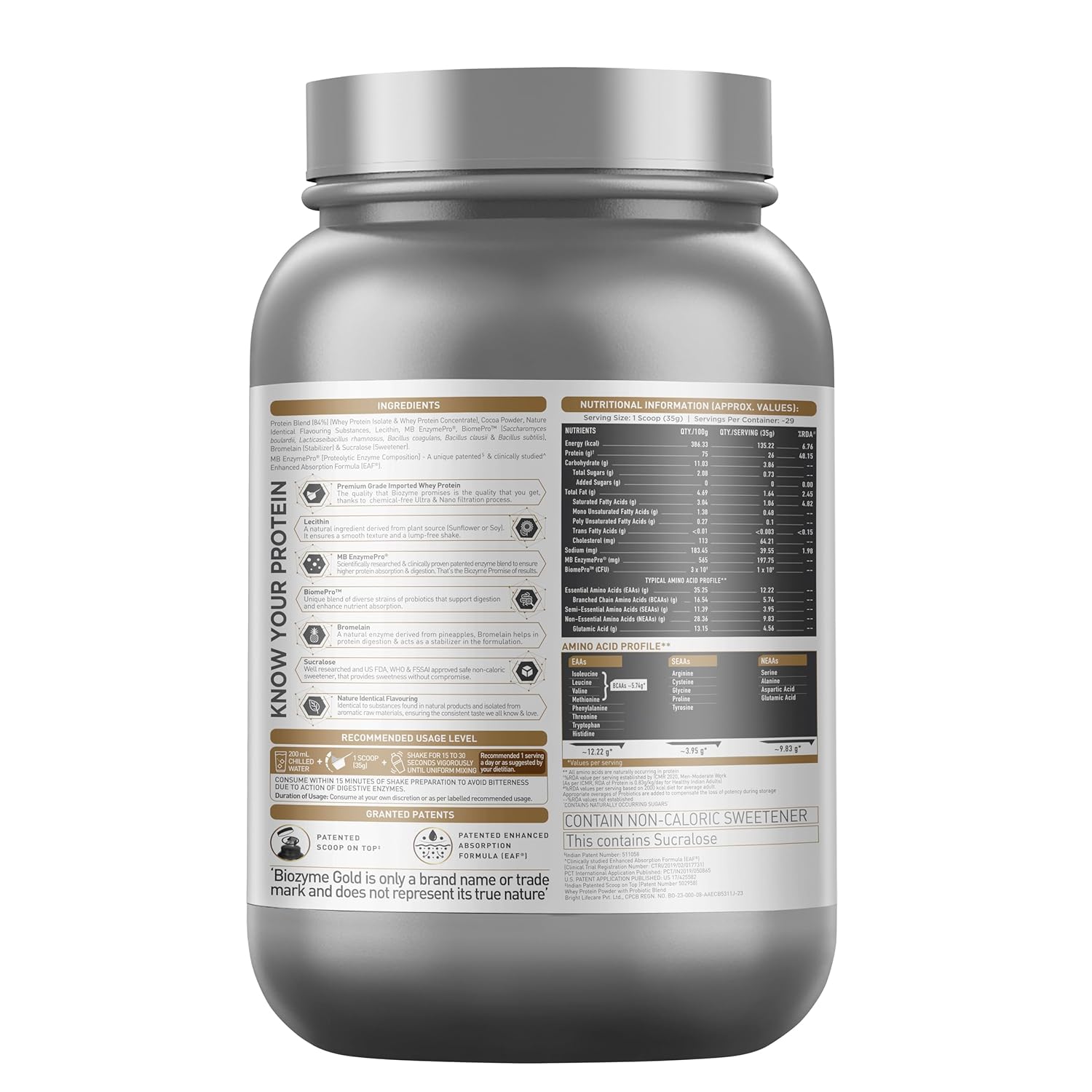 MuscleBlaze Biozyme Gold 100% Whey 1kg