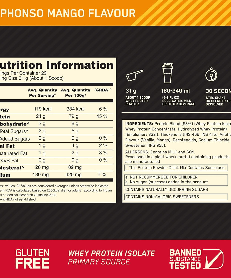 Optimum Nutrition Gold Standard 100% Whey Alphonso Mango Flavour 907g