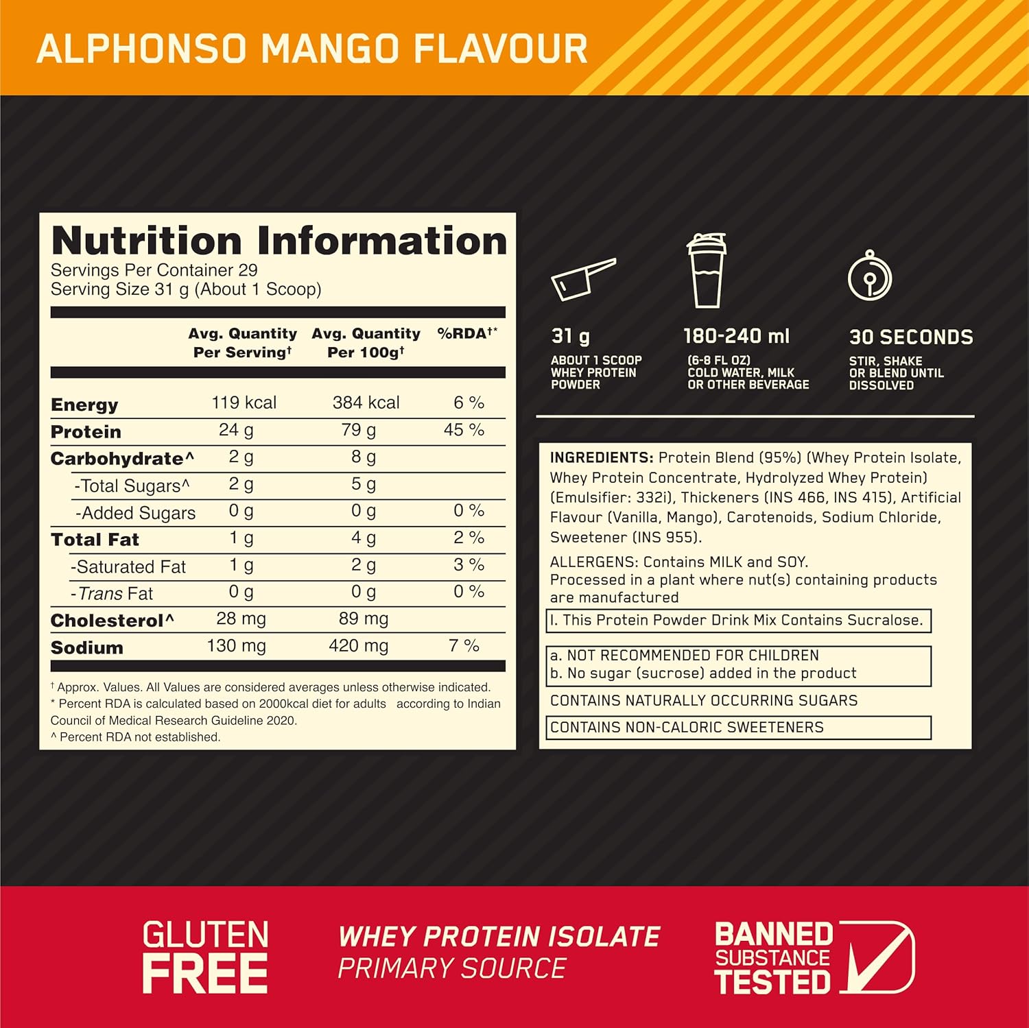 Optimum Nutrition Gold Standard 100% Whey Alphonso Mango Flavour 907g