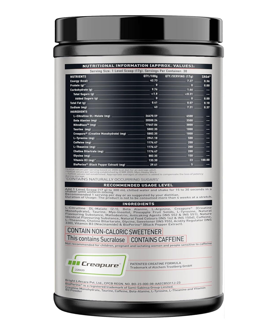 MuscleBlaze Wrathx Pre workout Fruit Fury Flavour 510g