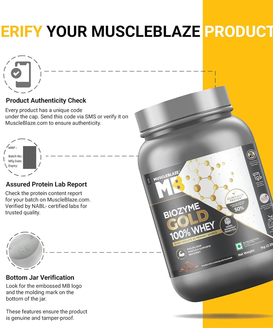 MuscleBlaze Biozyme Gold 100% Whey 1kg
