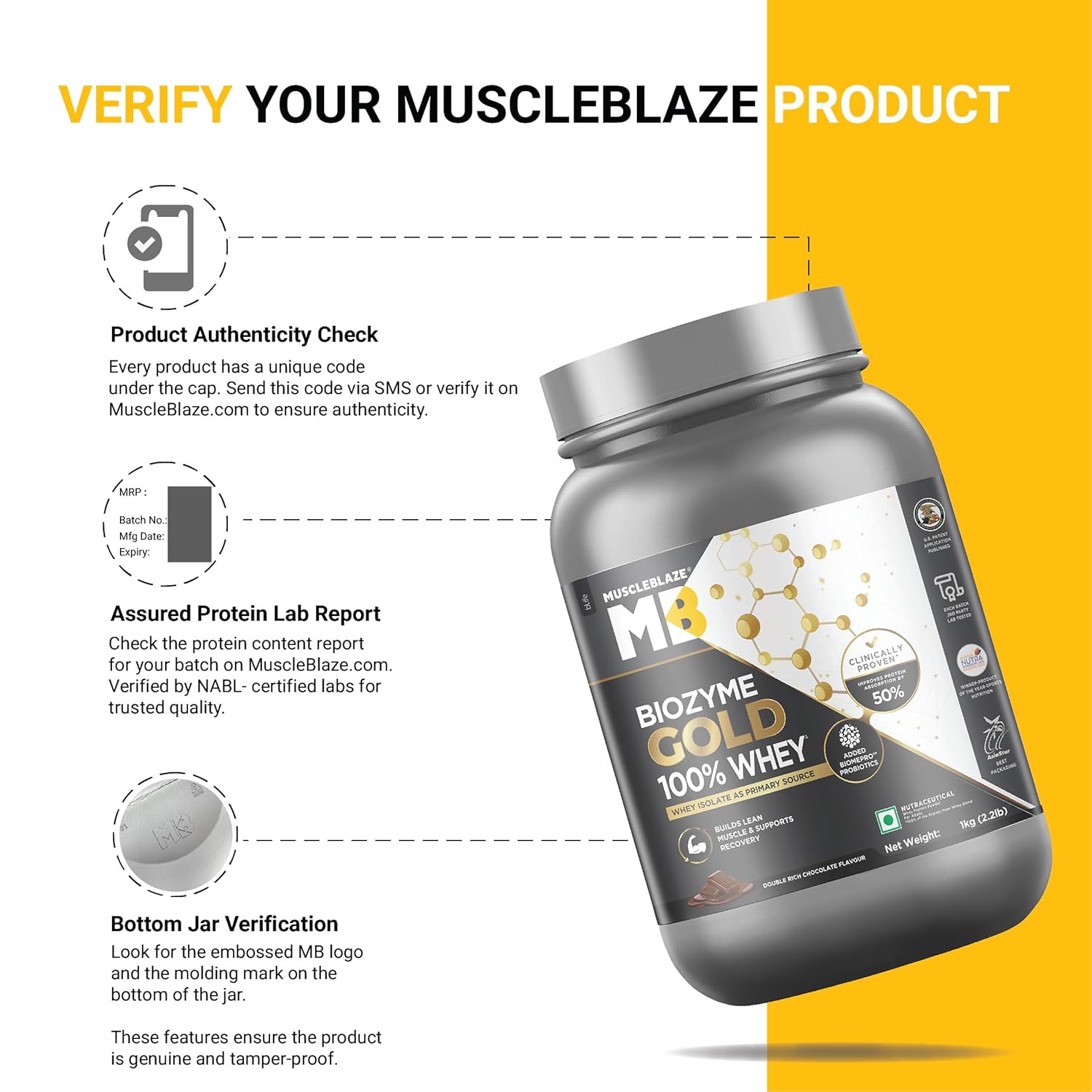 MuscleBlaze Biozyme Gold 100% Whey 1kg