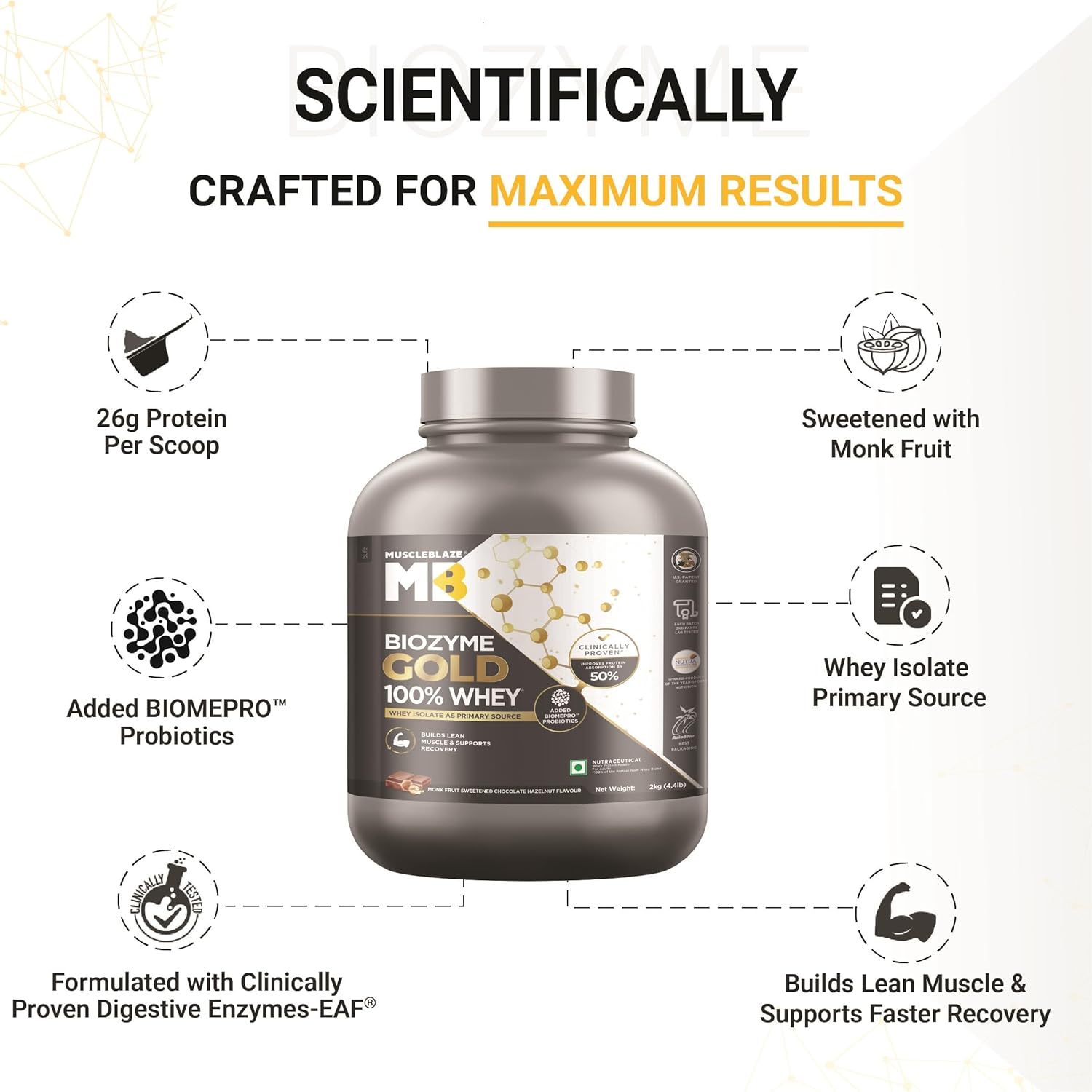 MuscleBlaze Biozyme Gold 100% Whey 2kg