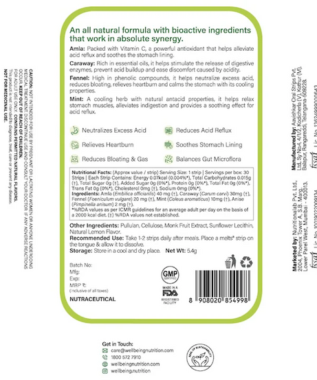 Wellbeing Nutrition Melts Into Acidity Relief Natural Lemon Mint 30strips