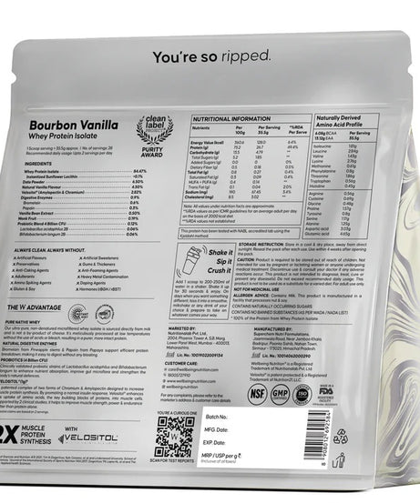 Wellbeing Nutrition 100% Whey Protein Isolate 1kg