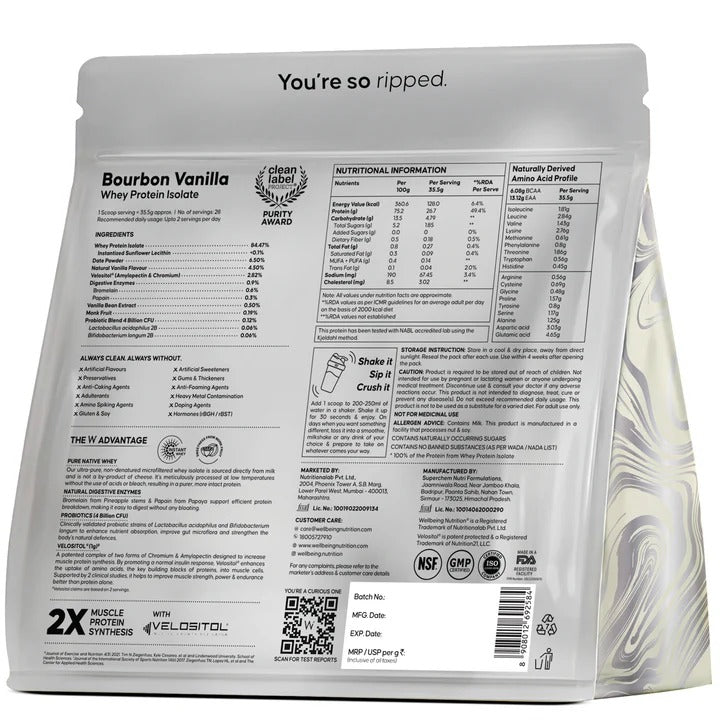 Wellbeing Nutrition 100% Whey Protein Isolate 1kg
