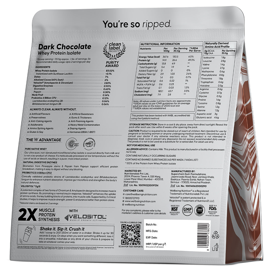 Wellbeing Nutrition 100% Whey Protein Isolate 2kg