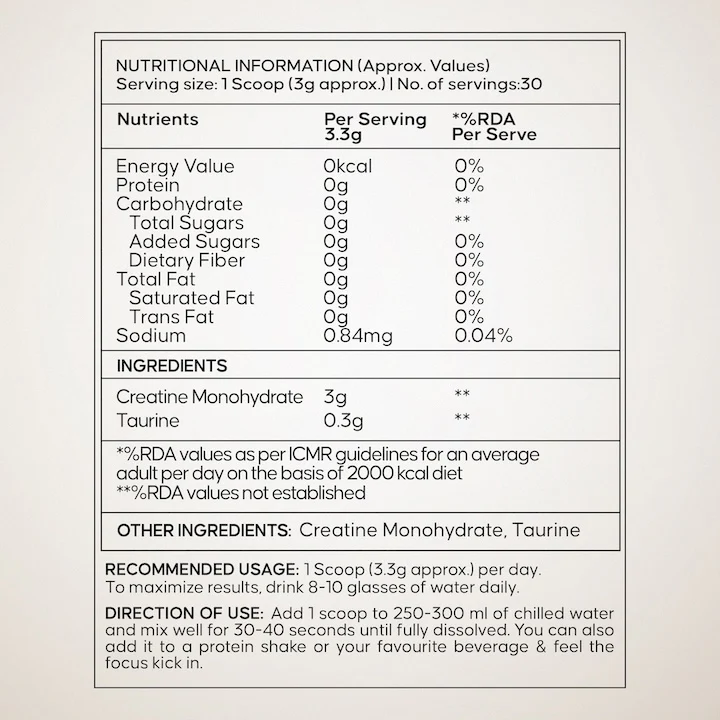 Wellbeing Nutrition Micronized Creatine Monohydrate With Taurine 100g