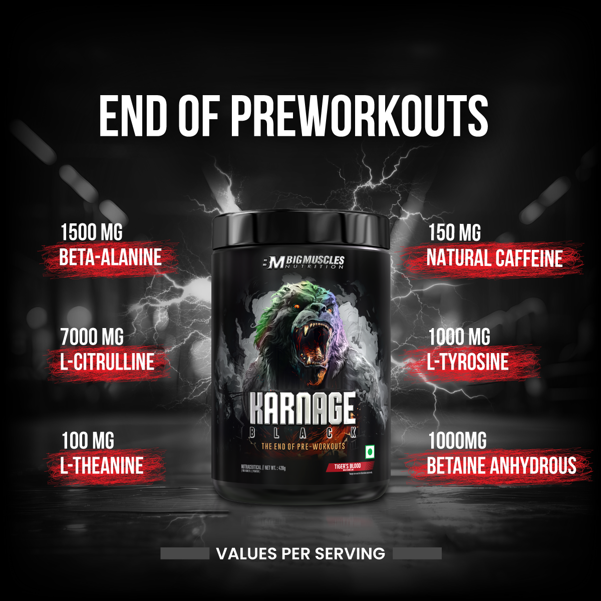 Big Muscles Karnage Black Pre-Workouts 420g