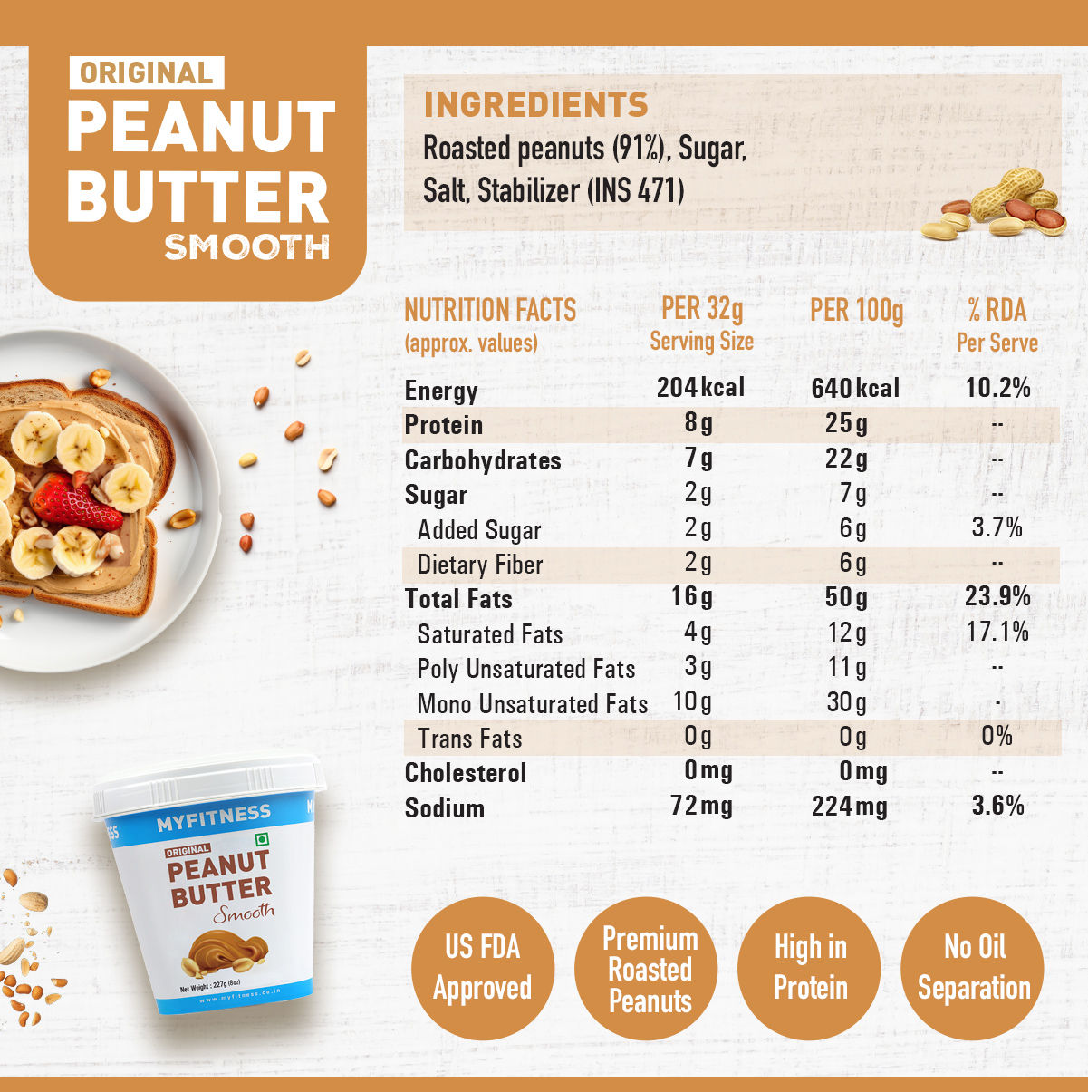 My Fitness Original Peanult Butter Smooth 227g
