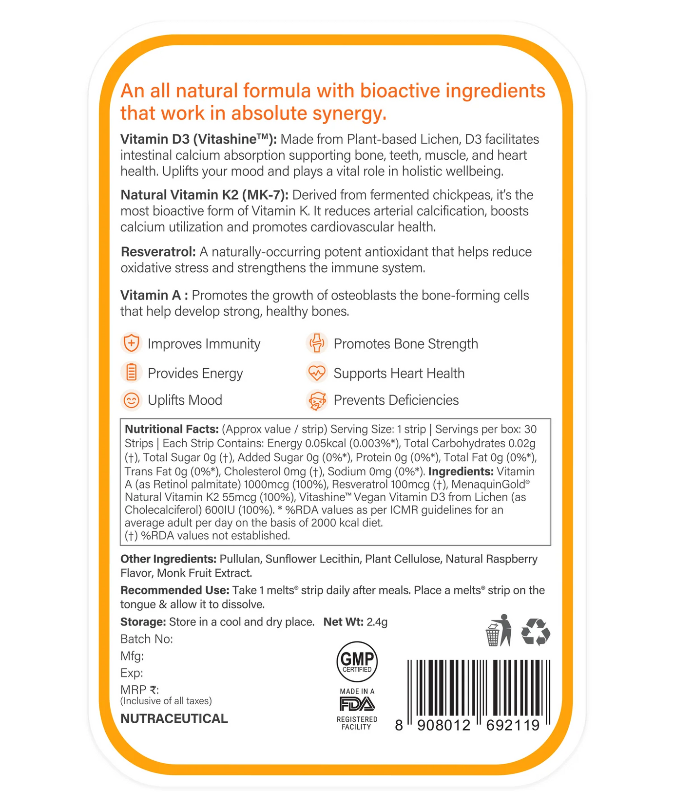 Wellbeing Nutrition Natural Vitamin D3 30strips