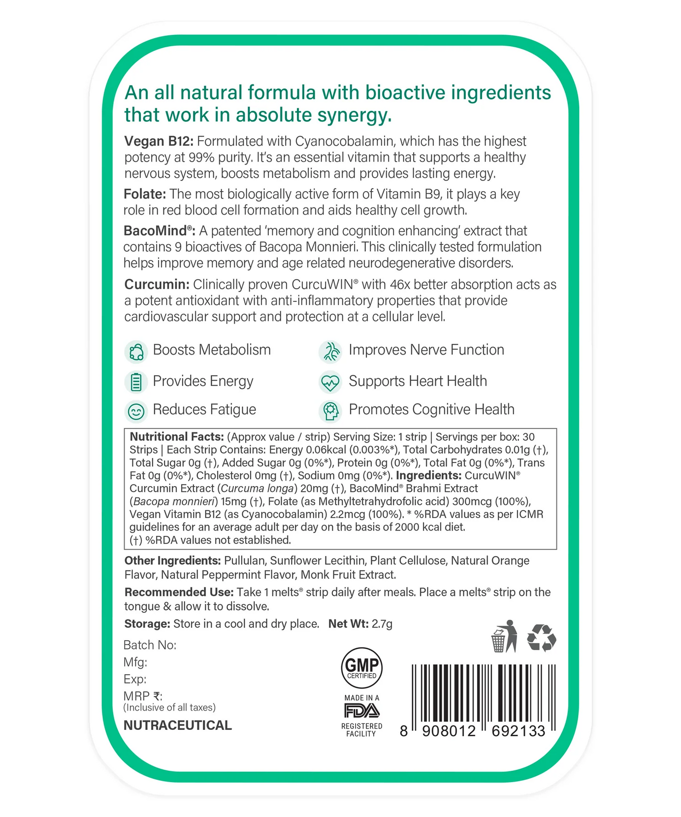 Wellbeing Nutrition Strips Vegan Vitamin B12 30servings