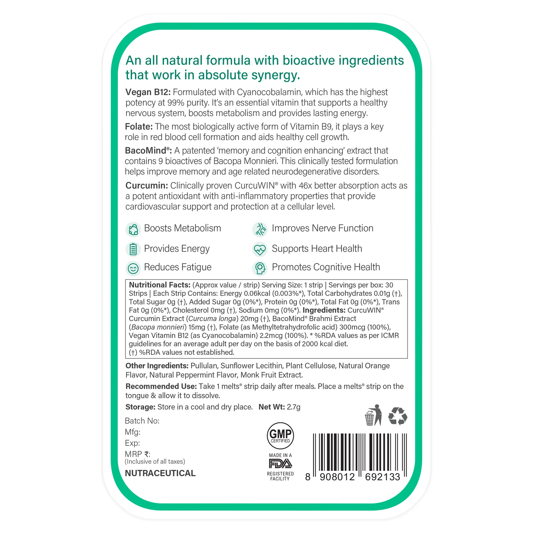 Wellbeing Nutrition Strips Vegan Vitamin B12 30servings