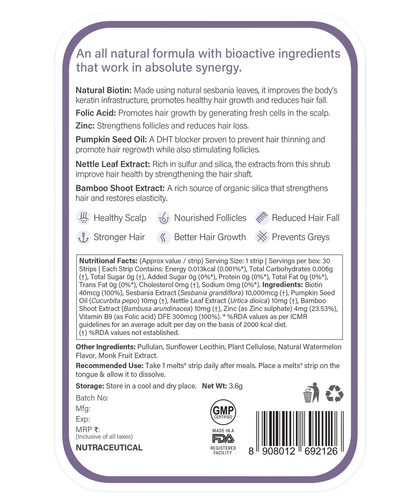 Wellbeing Nutrition Strips 30 Healthy Hair
