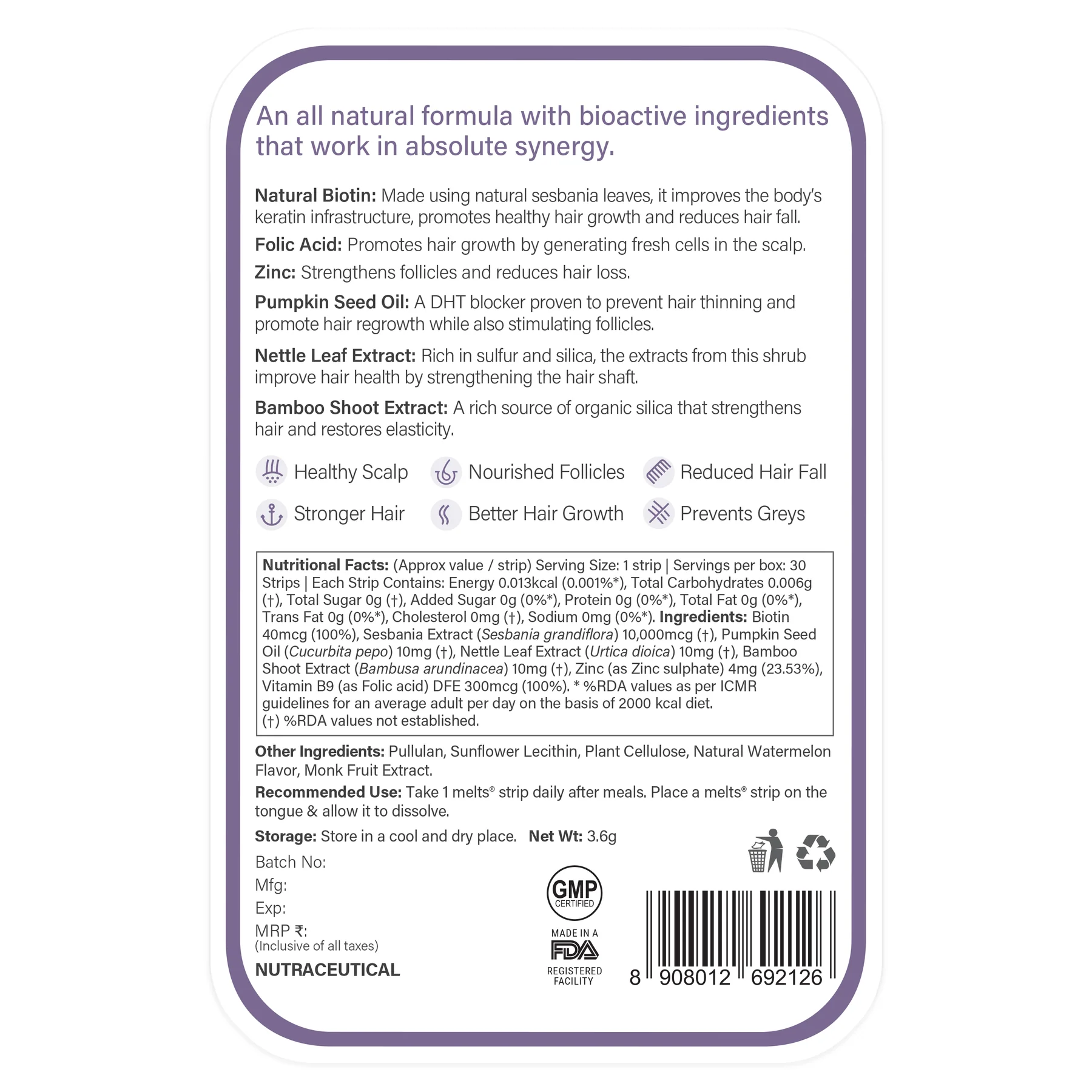 Wellbeing Nutrition Strips 30 Healthy Hair