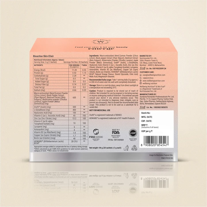 Wellbeing Nutrition Skin Fuel Valencia Orange Flavour 28servings