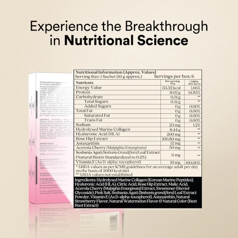 Wellbeing Nutrition Beauty Collagen Strawberry Watermelon Pack of 6