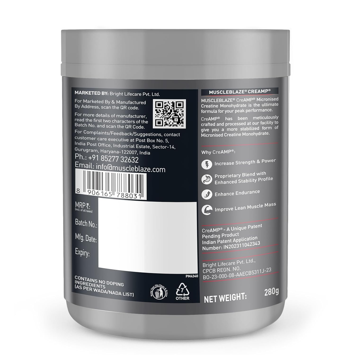 MuscleBlaze Creamp 280g