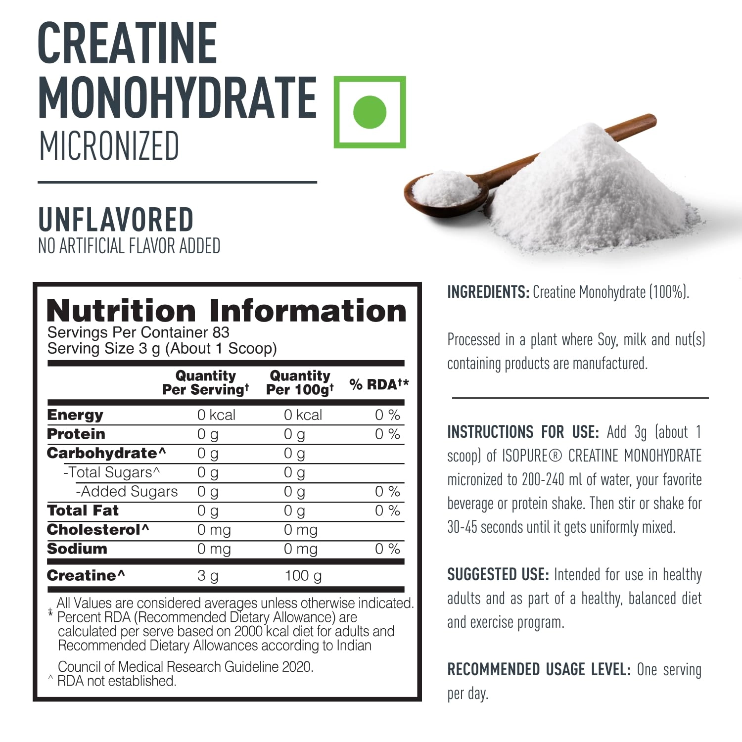 Isopure 100% Creatine Monohydrate 250g