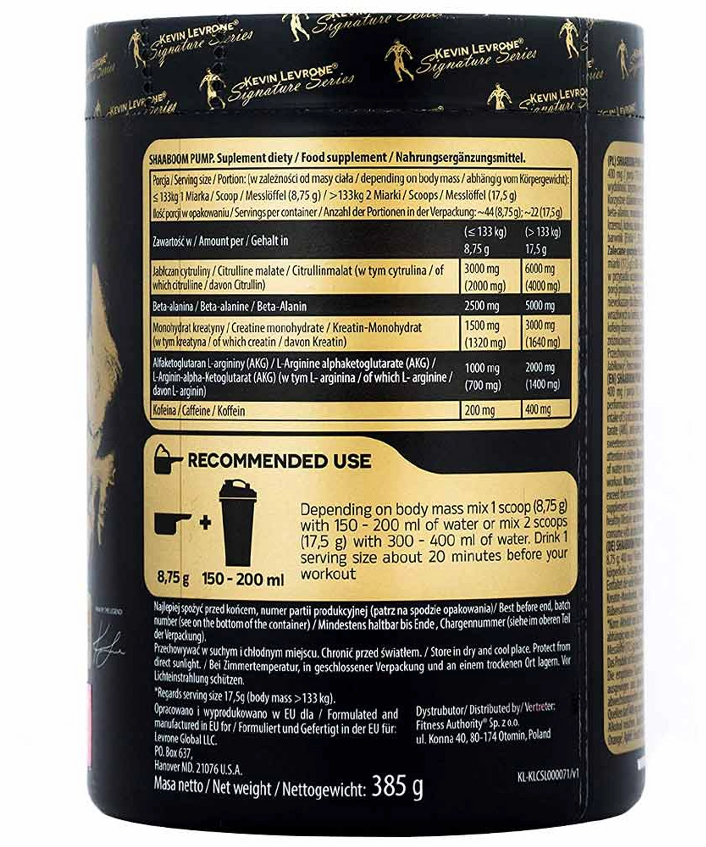 Kevin Levrone Shaboom Pump Pre workout 385g