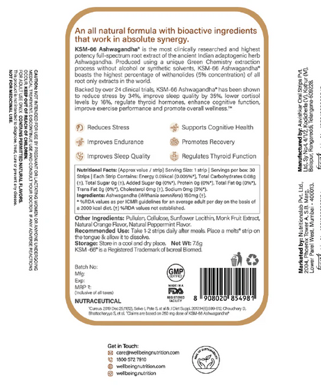 Wellbeing Nutrition Strips Pure Ashwagandha