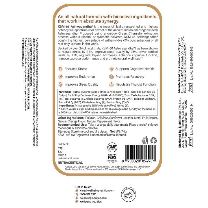 Wellbeing Nutrition Strips Pure Ashwagandha