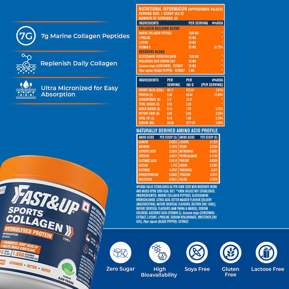 Fast&Up Sports Collagen 237.50g Aam Panna Flavour 25servings