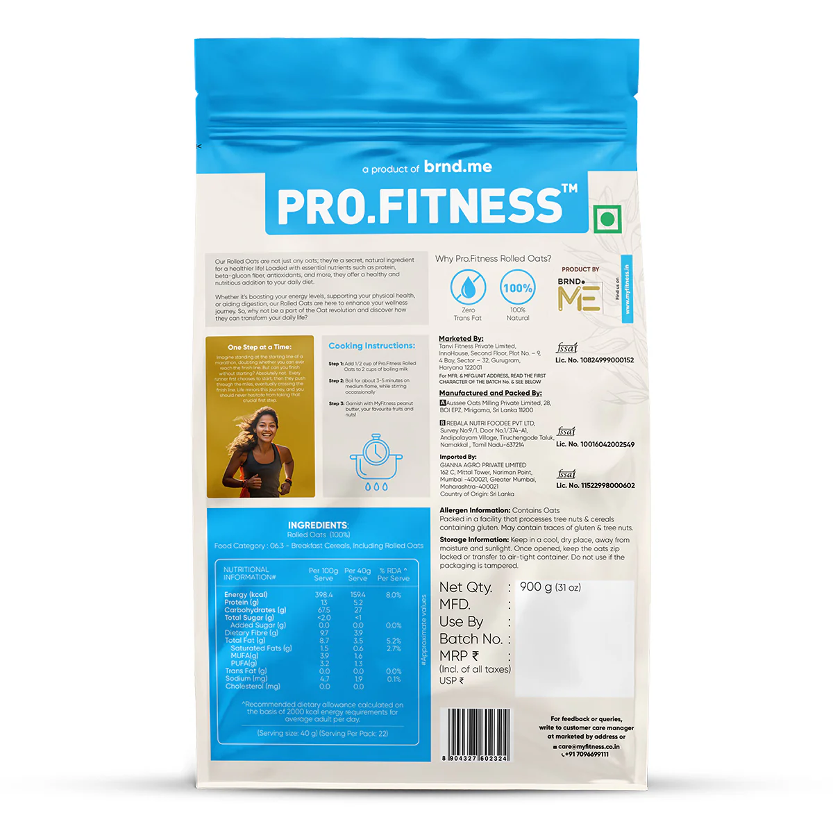 My Fitness Rolled Oats 900g