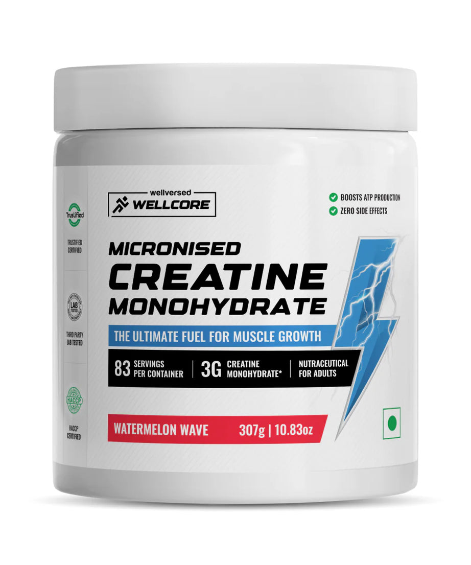 Wellcore - Pure Micronised Creatine Monohydrate | Watermelon Wave + Fruit Fusion |  (307g, 83 Servings)