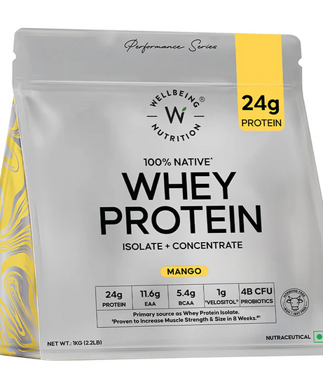 Wellbeing Nutrition 100% Native Whey Protein Isolate + Concentrate 1kg
